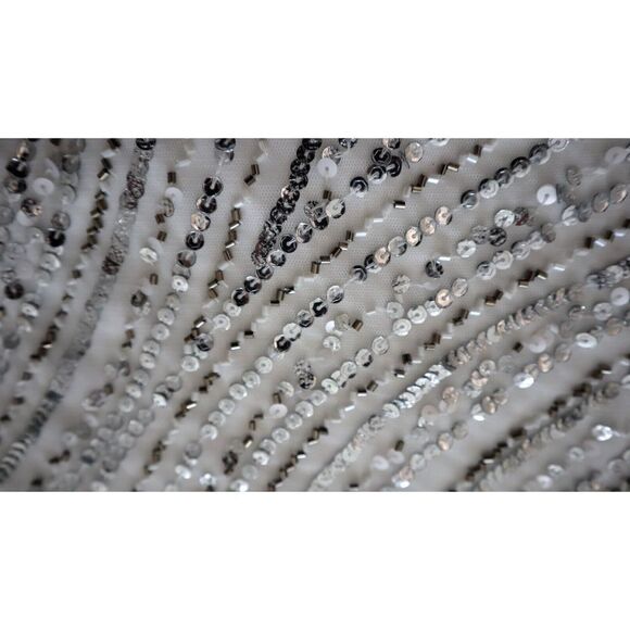 Adrianna Papell Women's Sz 14 Ivory Beaded Sequin Trapeze Lined Shift Dress - Picture 6 of 13